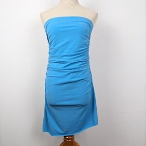 Primadonna Bright Blue slinky Tube Dress Ruching Mini Asymmetrical Medium